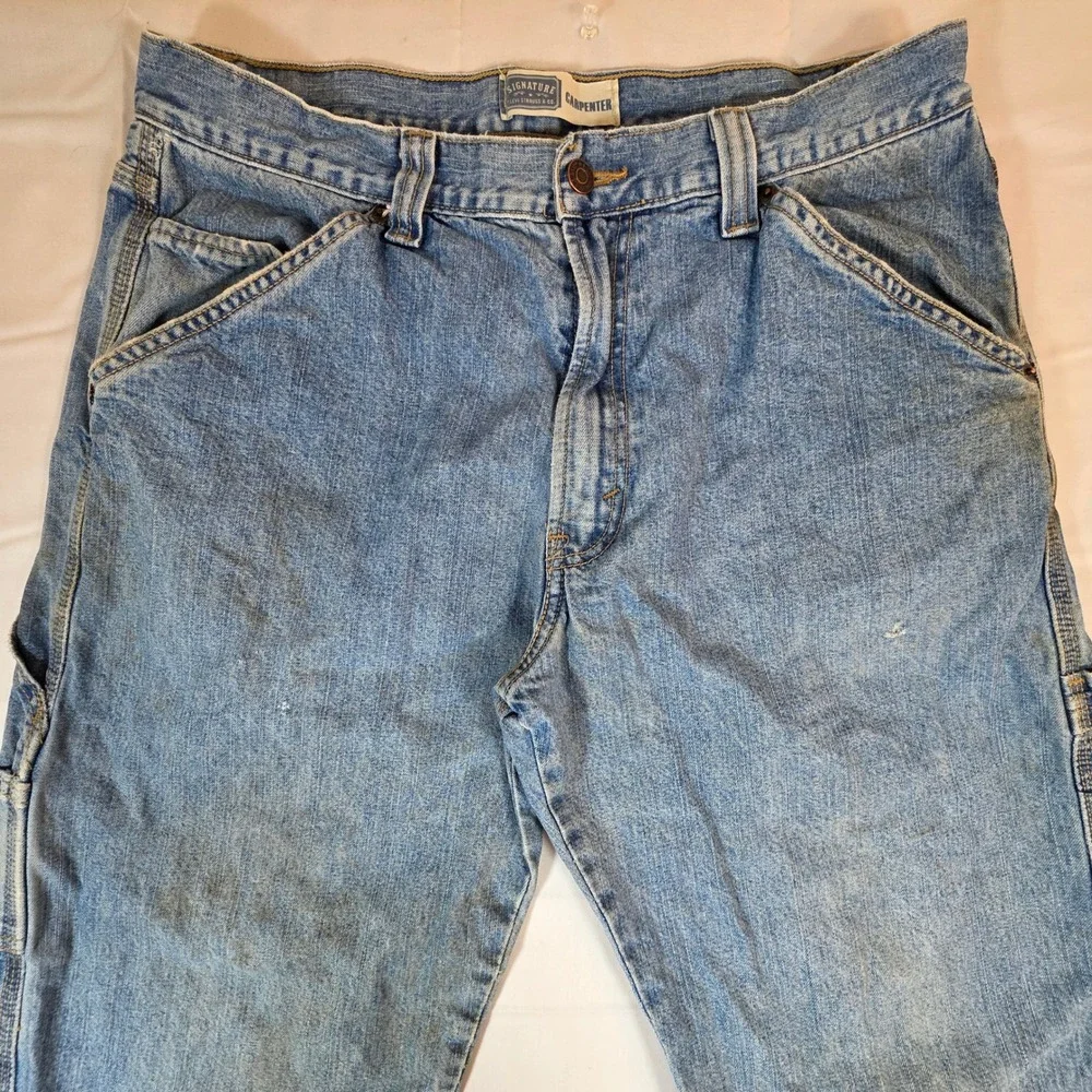 Signature Levi Strauss Carpenter Jeans Mens 34x34 Light Wash Distressed Workwear